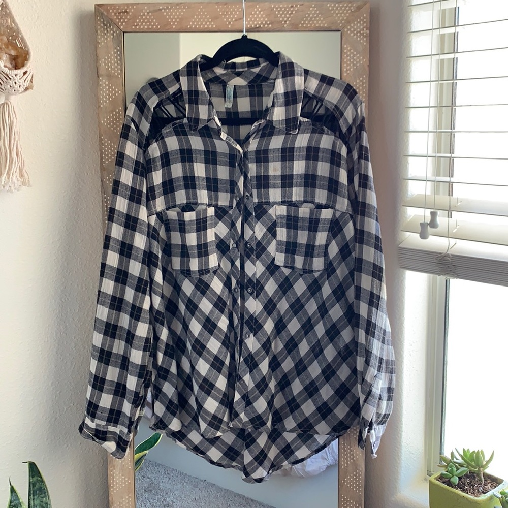 Free People Stitch Detail Plaid Shirt